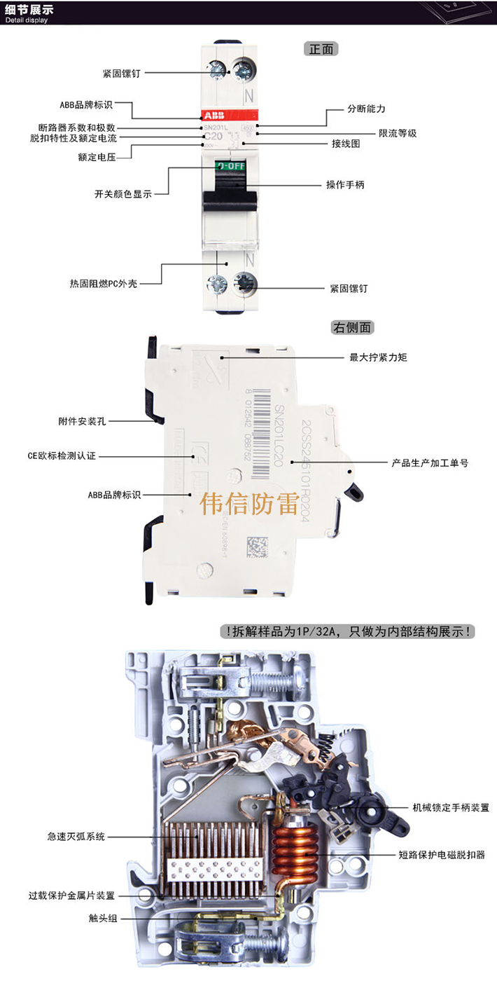 1P20A单片ABB防雷器细节展示