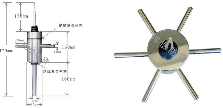 离子式提前放电避雷针尺寸参数图