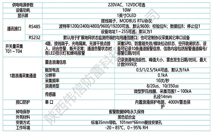 铁塔智能雷电峰值记录仪参数